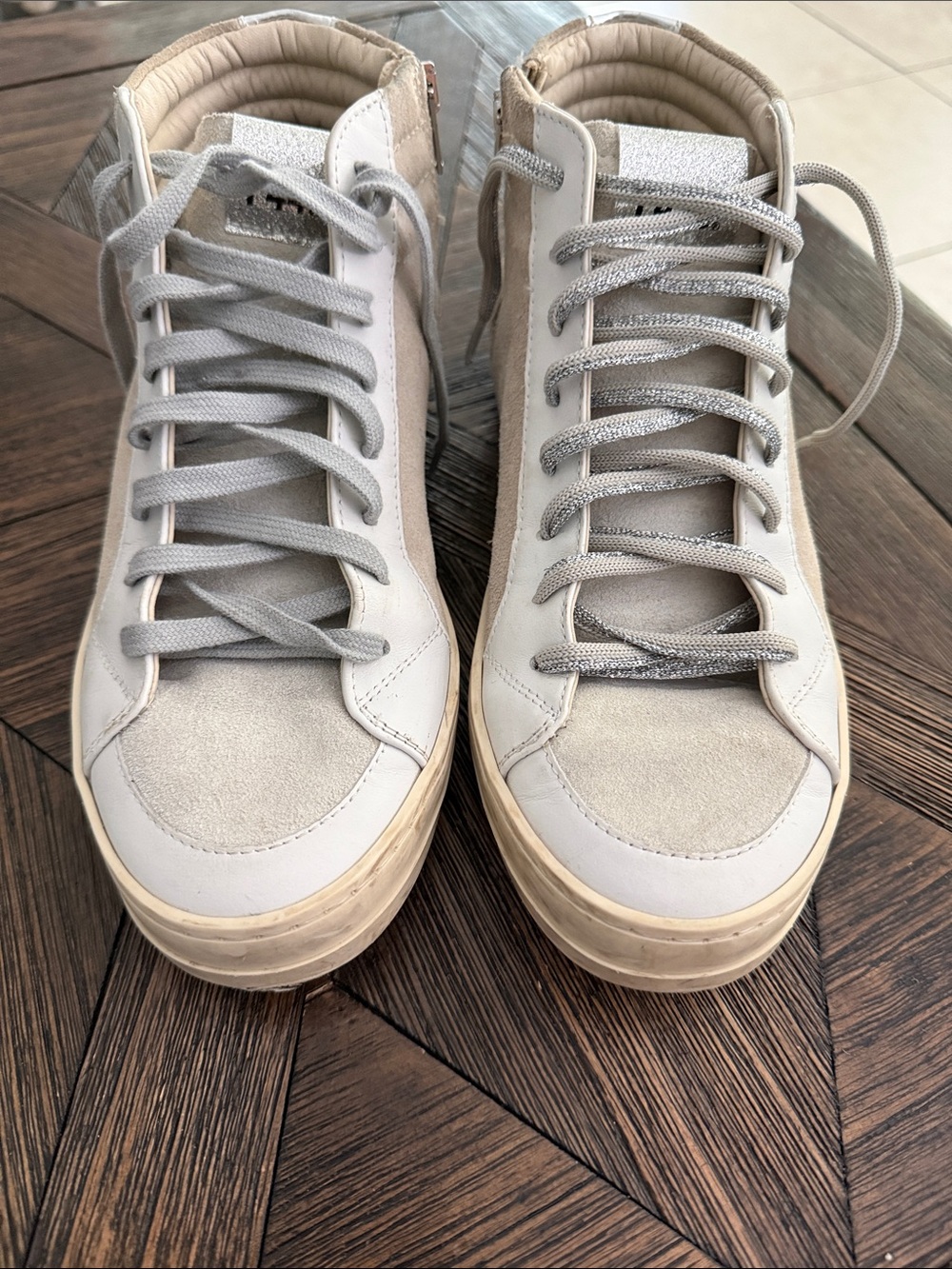 P448 Women’s Skate High-Top Sneakers Size 9 White & Gravel Leather